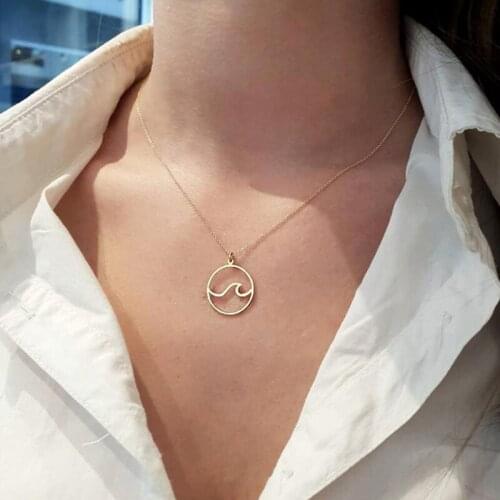 Stainless Steel Wave Necklace Pendants Long Chain Beach Nautical Surfing Necklace Jewelry Tropical Wedding Jewelry Gift