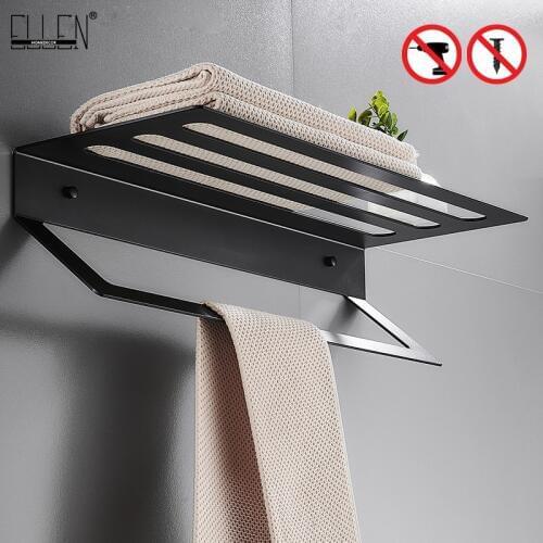 High-end Bathroom Shelves Black Wall Bath Shelf Towel Holder Square Bathroom Accressories Towel Tack EL8062