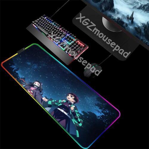 XGZ Custom Large RGB Gaming Mouse Pad Black Lock Edge Anime Kamado Nezuko Computer Keyboard Desk Mat Rubber Stripe Non-slip Xxl