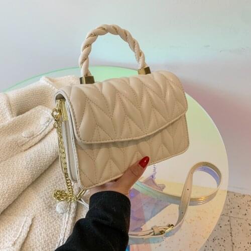 Chains Bag Thread Small PU Leather Crossbody Bags for Women 2021 Hand Bag Womens Branded Trending Shoulder Handbags Bolso Mujer