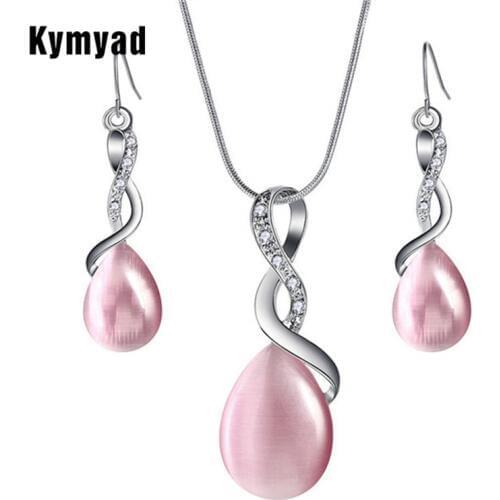 Kymyad Crystal Stone Jewellery Sets For Women Bijoux Femme Necklace Set Water Drop Necklaces & Pendants Statement Jewelry Sets