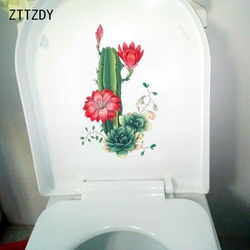 ZTTZDY 14.7×25.1CM Artistic Cartoon Cactus Flower Wall Stickers Cartoon Fun Toilet WC Accessories T6-0162