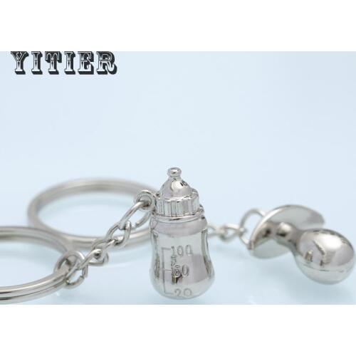 10 Pcs/lot New Fashion Creative Lovers Cute Baby Bottles Nice Pacifiers Car Keys Metal Key Chains Valentine Day Small Gifts Q008