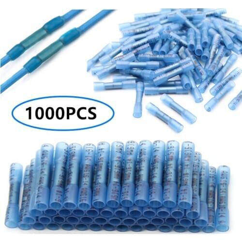 1000PCS Electrical Wire Butt Connectors Insulated Waterproof Heat Shrink Terminals 16-14 AWG Seal Splice Crimp Terminals