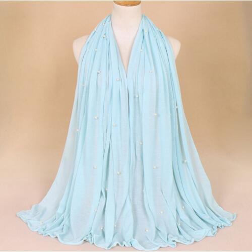 2019 New Muslim Scarf Solid Color Pearl National Wind Long Scarves For Women Wrap Shawl Stole 46