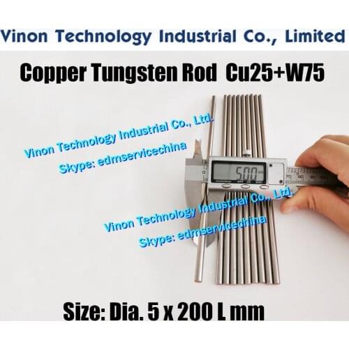 5PCS PACK) Dia. 5x200Lmm Copper Tungsten Rod CuW75 (Copper 25%+Tungsten 75%), edm Tungsten Copper Alloy Electrode Bar for Spark
