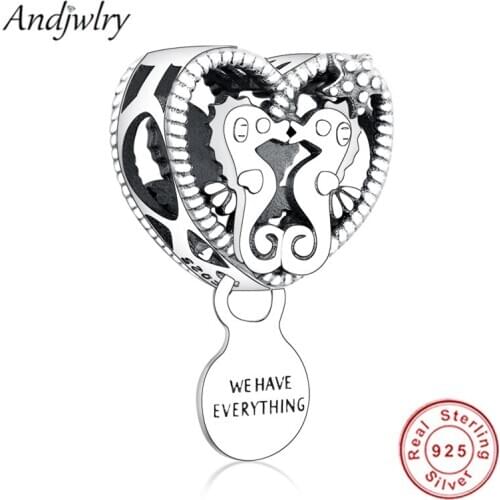 925 Sterling Silver Openwork Seahorses Heart Charm Fits Original Pandora Charms Bracelet 925 Sliver Dangle Pendant Berloque