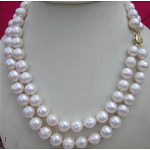 >>>>noble jewelry 2 row 8-9MM NATURAL WHITE SOUTH SEA PEARL NECKLACE 18 - 19 INCH DIY women hot sale jewelry