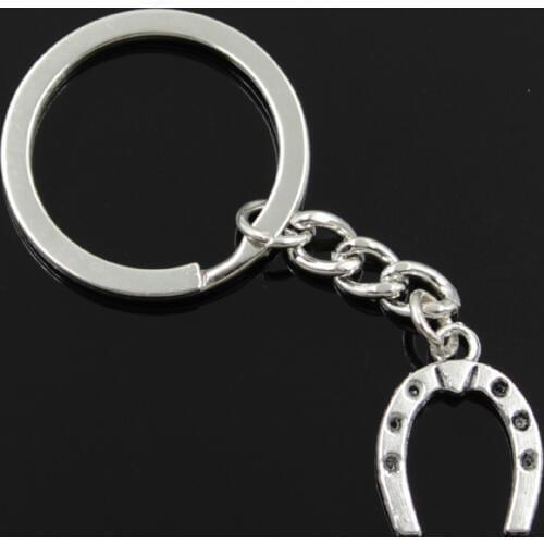 New Fashion Men 30mm Keychain DIY Metal Holder Chain Vintage Lucky Horseshoe Horse 21x16mm Silver Color Pendant Gift