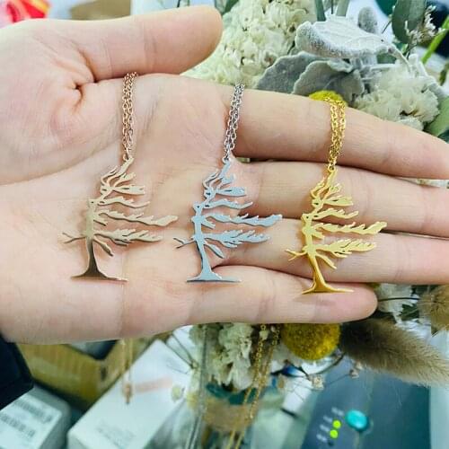 Fashion Rose Gold Color Stainless Steel Tree Plate Pendant Choker Chain Jewelry Necklace For VIP Family Couple Best Friend Gift