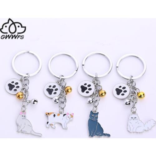 Cat Chain Key Ring Women Gift Girl Bag Charm Keychain Pendant DIY Car Keyring Animal Key Chain Lobster Clasp Tag Key