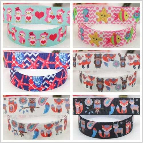 DHK 7/8'' 5yards valentine sea animals fox printed grosgrain Ribbon headwear hair bow diy party decoration OEM 22mm C1181