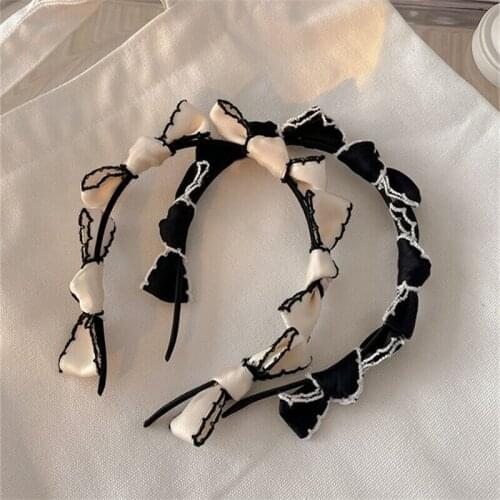 FFLACELL Korean Version 2021 New Fashion INS Wind Vintage Black And White Bow Headband Party For Women Girls