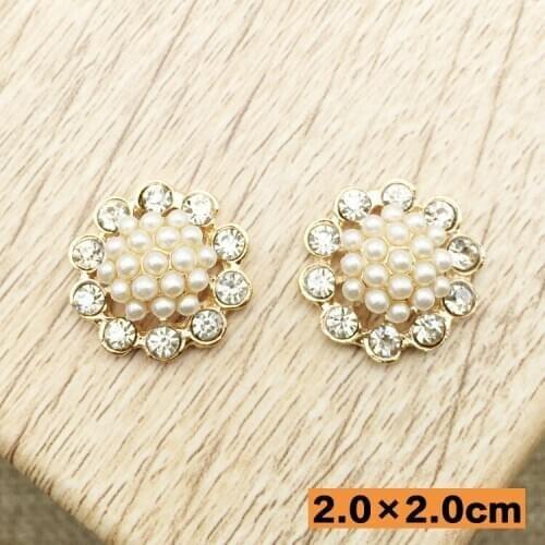 Flatback gold plating pearl and Rhinestone Button embellishment For Hair Flower Wedding Invitation