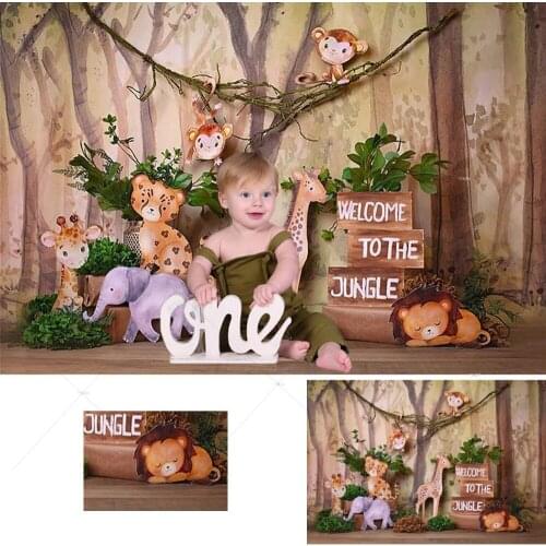 Forest Jungle Safari Backdrop Boy Birthday Party Monkey Lion Wild One Photography Background Baby Shower Cake Smash Photo Studio