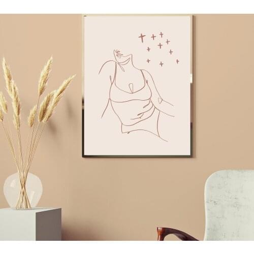 Curvy Woman Art Print Naked Female Figure Body Line Drawing Canvas Painting Minimalist Poster Wall Pictures Bedroom Home Decor