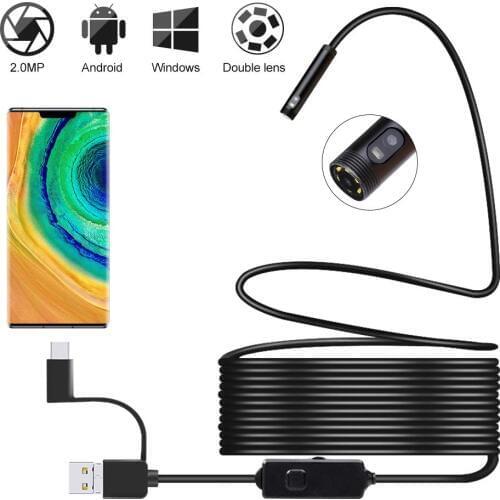 8mm 1m 3.5m 5m Dual Lens Endoscope Inspection Camera IP67 Waterproof 2MP Borescope Snake Inspection Tube Camera for Android PC