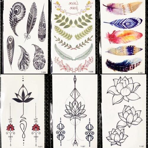 Beauty Feather Temporary Women Tattoo Chest Stickers Girls Christmas Gifts Water Transfer Tattoo Lotus Fake Tatoo Body Hands Art