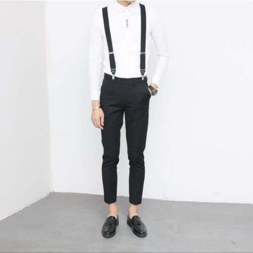 Hot ! 2020 New Personality Korean Casual Slim Student Bib Pants Men Nightclub Haren Pants Hairstylist Feet Trousers Overalls
