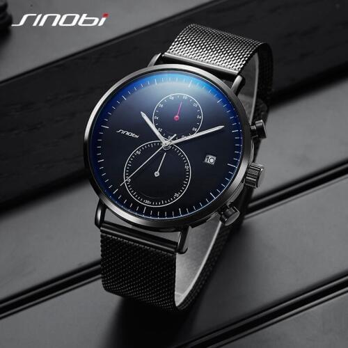 SINOBI Mens Watches Top Brand Luxury Stainless Steel Quartz Wrist watches Ultra Thin Dial Watch Men Relogio Masculino 2019
