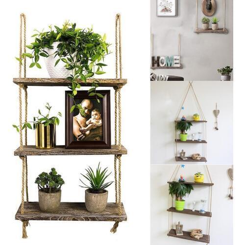 Wall Swing Storage Shelves Wood Hanging Shelf Jute Rope Organizer Rack Home DIY Decoration 2019ing