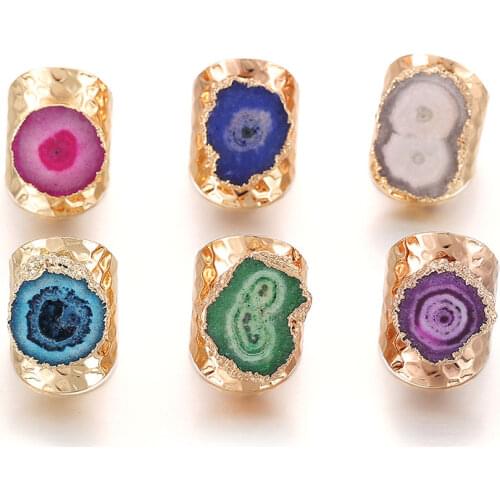 Irregular Genuine Stone Sunflower Adjustable Ring for Women Purple Crystal 1pcs Random