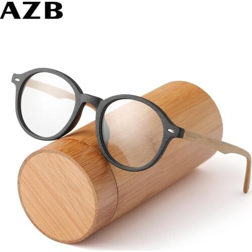 AZB Rx Optical Myopia Retro Round Wood Glasses Frames Men Women Eyeglasses Prescription Spectacles Glasses Frames Accessories