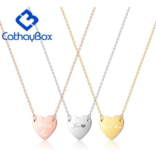 Personalized Gold Rose Gold Tone Stainless Steel Name Engraving Cute Heart Blank Dog Tag Pendant Necklace 50CM
