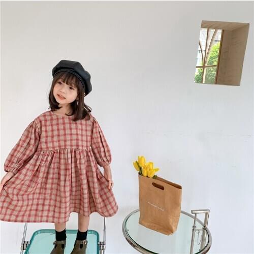 2-6 Y Toddler Girls Dress Korean Fashion Cotton Long Sleeve Plaid Dress for Girl Kids Clothing Antumn New Arrival Child Dresses
