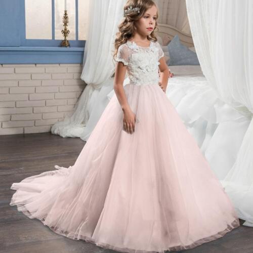 Flower Girl Dresses Short Sleeve Lace Applique O-Neck Tulle Princess Pageant Dresses First Holy Communion Party Dresses