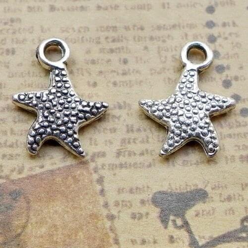 200pcs Starfish Charms 16mm x 12mm DIY Jewelry Making Pendant antique silver color