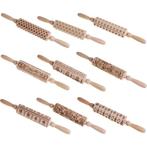Christmas Embossing Rolling Pin Baking Cookies Noodle Biscuit Fondant Cake Dough Patterned Roller Snowflake