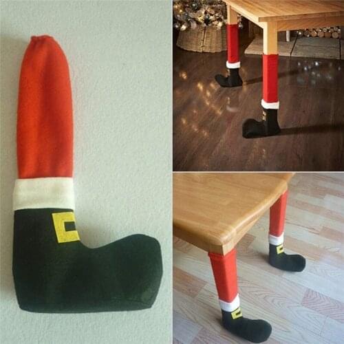 Xmas Decorations 4Pcs Set Elf Santa Chair Table Leg Covers Christmas Table Decoration Novelty(RED)