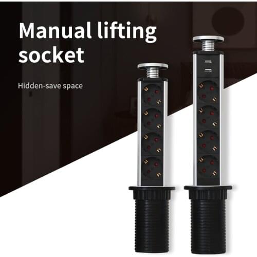 KXN Manual Lifting Socket Hidden Embedded EU Standard Power Retractable Sockets Kitchen Office Pop Up Outlet with USB Charging