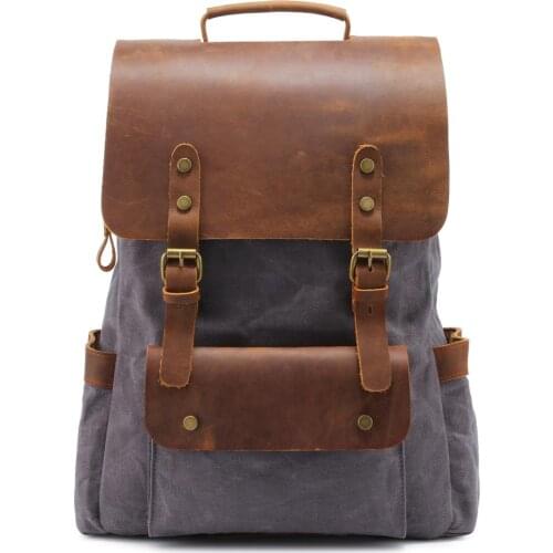 Wholesale Casual Canvas Backpack Waterproof Shoulder Schoolbag Men vintage Travel leather bag 20pcs/lot