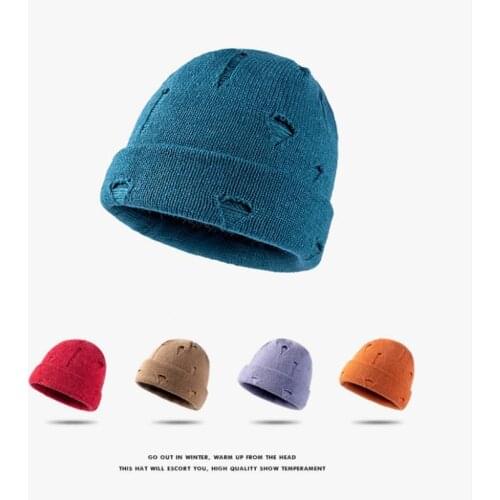 Beanies Hat Winter Harajuku Women Skullies Knitted Fashion Warm Thick Hat Autumn Hip hop Hole Unisex Basic Cap