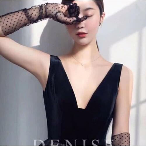 Polka Dot Formal Prom Lace Gloves Tulle Mesh Semi Sheer Long Sleeves Bride Wedding Golves Black Ball Gown Party Cosplay