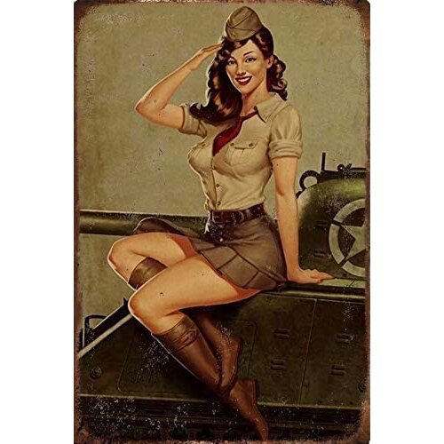 Military Theme Metal Pinup Girl Airplane Sexy Lady 8"X12" Vintage Military Sign Metal Plaque Decor Sign Home Man Cave Decor