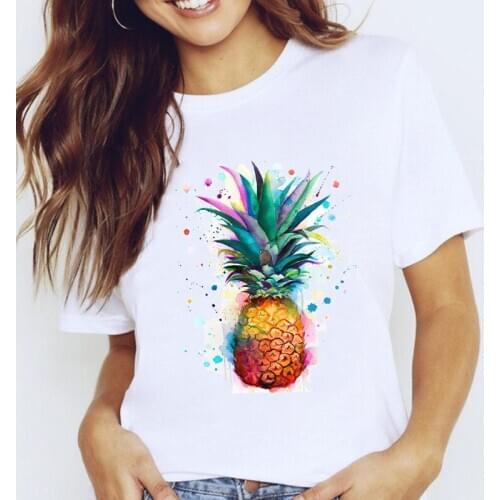 Women Graphic Pineapple Fruit Watercolor Printing Casual Spring 90s Summer Lady Clothes Tops Tees Print Female Tshirt T-Shirt