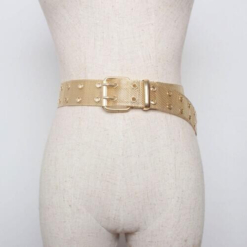 CETIRI Women Belt Fashion Alloy Double Row Hole Pin Buckle Belt Street Photo Fashion Lengthening Chic Hollow Belt