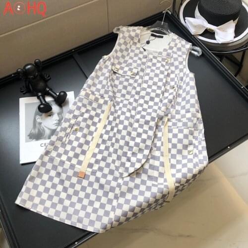Spring High-End Famous Luxury Brand Designer 2021 Fashion Checkerboard Plaid Classic Letter Vest Dress For Women 50166