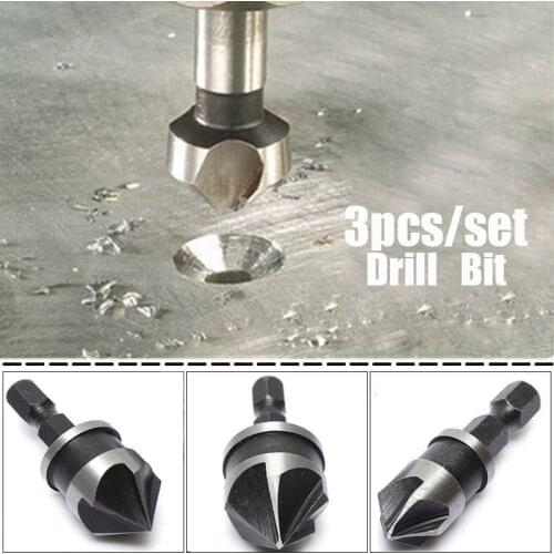 ZK30 3pcs Hex Countersink Boring Set for Wood Metal Quick Change Drill Bit Tools 3pcs Hexagonal Shank Carbon Steel Hand Tool