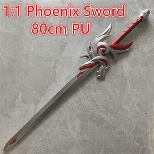 1:1 Big Sword Chinese Style Weapon Sword Red Silver Phoenix Sword Cosplay Martial Arts Sword PU Figure Model Toy 80cm