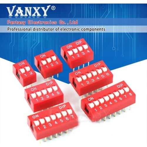 10PCS Slide Type Switch Module 1 2 3 4 5 6 7 8 9 10 12 Bit 2.54mm Position Way DIP Red Pitch Toggle Switch Red Snap Switch
