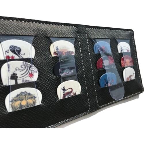 12 Hole PU Guitar Picks Bag Holder Leather Black 0.35MM Picks Triangle Wallet Storage Mini Electric Guitar Ukulele Plectrums Bag