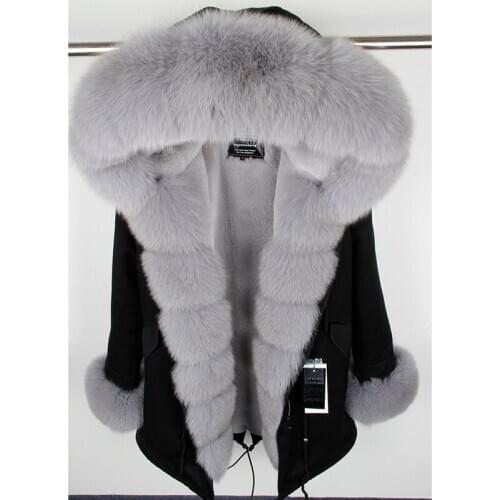 2020 Natural Real Fox Fur Jacket Coat Real Fox Fur Collar Cuff Hooded Coat Short Parka Long Camouflage Winter Jacket