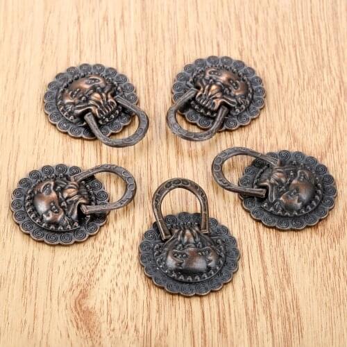 5pcs 29*37mm Furniture Handles Lion Head Handles Cupboard Drawer Door Pull Ring Handle Knob