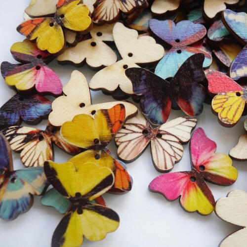 50Pcs Mixed Wooden Butterfly Buttons Diy Craft Fabric Decoration Sewing Needlework Embellishment Scrapbooking Jewelry Making