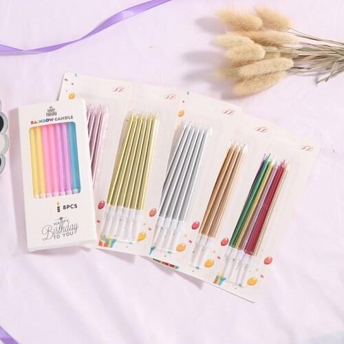 6 PCS golden long pencil cake candle safe flames kids birthday party wedding cake candle home decoration favor supplies