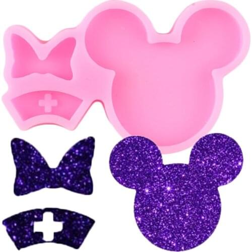 Shiny Doctor Theme Silicone Molds Mouse Head Bow Nurse Hat Keychain Resin Epoxy Mold DIY Charm Necklace Jewelry Making Moulds